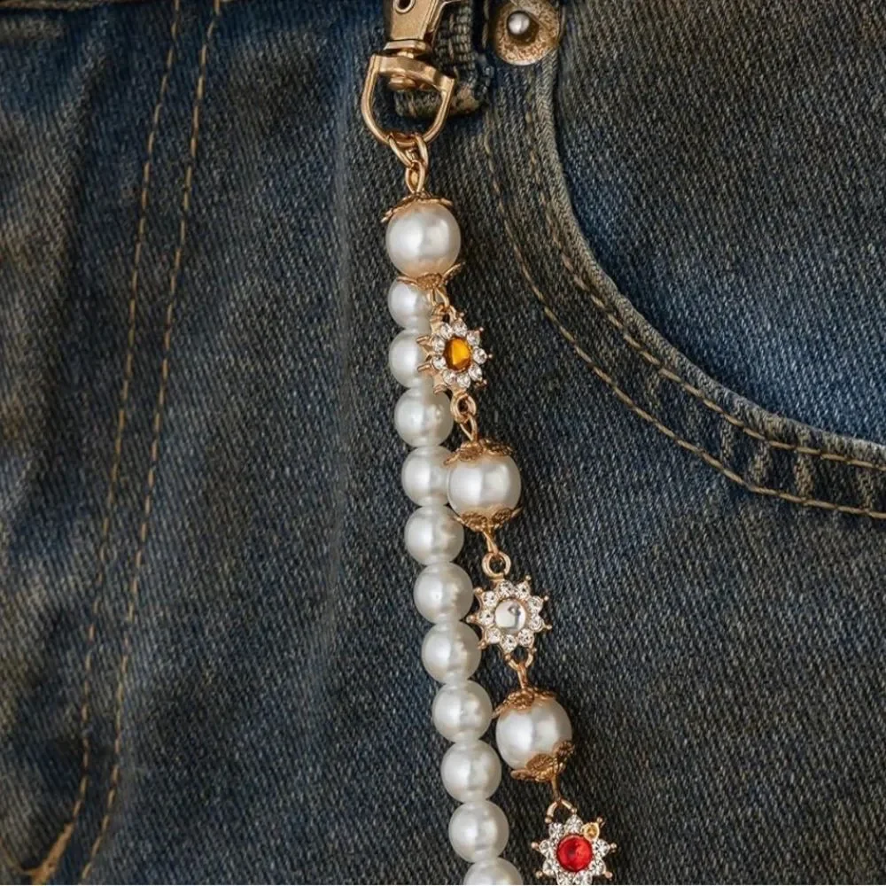 Gold Pearl Cross Heart Pants Chain Gothic Y2K Wallet Jean Chain Punk Street